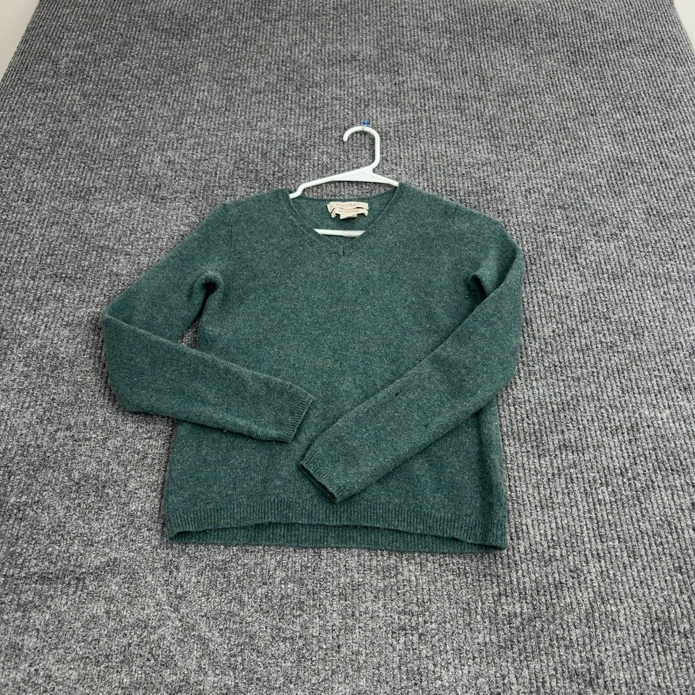 Ellen Tracy Sweater Womens S Green 100%‎ Cashmere V-Neck Knit Classic Style